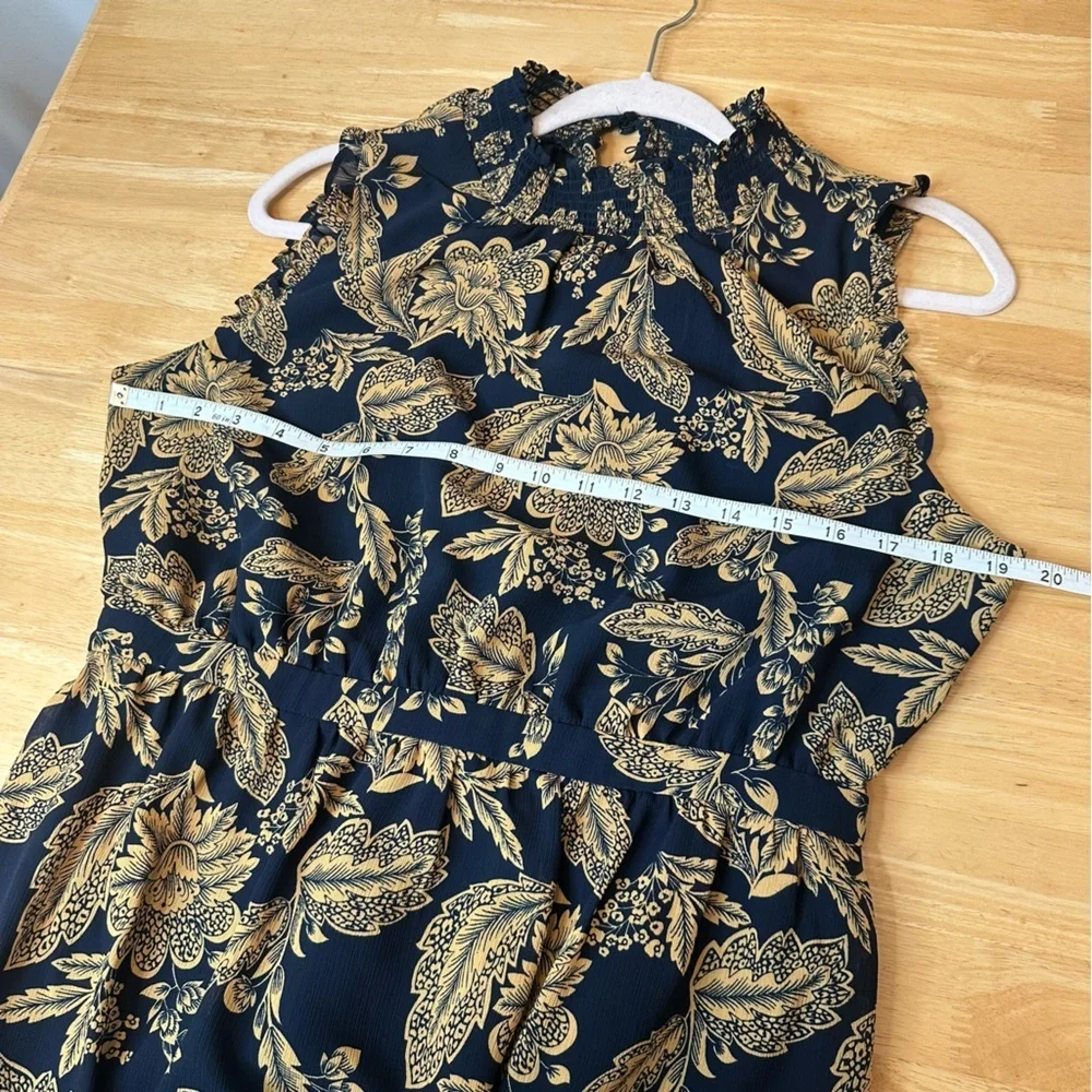 J Crew Women’s Blue & Gold Floral Chiffon High Neck NWT Dress Size 10